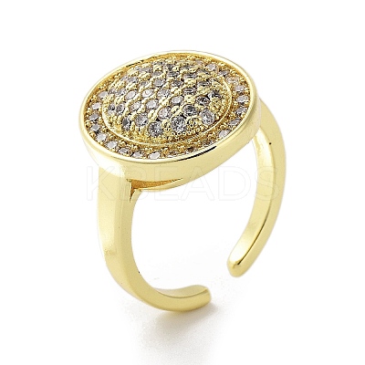 Brass with Cubic Zirconia Open Cuff Rings for Women RJEW-A035-14G-1