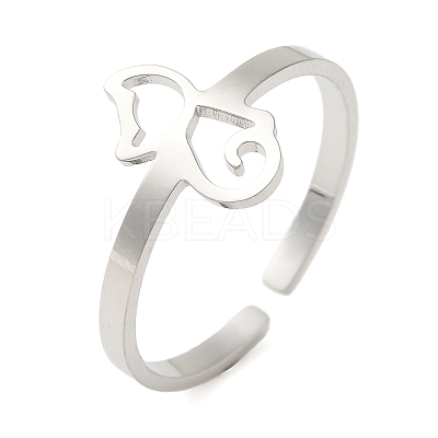 Non-Tarnish Hollow Cat 304 Stainless Steel Open Cuff Rings for Women LS-RJEW-N048-07P-1