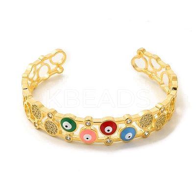 Colorful Enamel Evil Eye Open Cuff Bangle with Cubic Zirconia BJEW-A136-05G-1