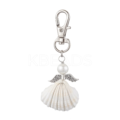 Angel Alloy & Wire Wrapped Natural Shell Pendant Decorations HJEW-JM02017-01-1