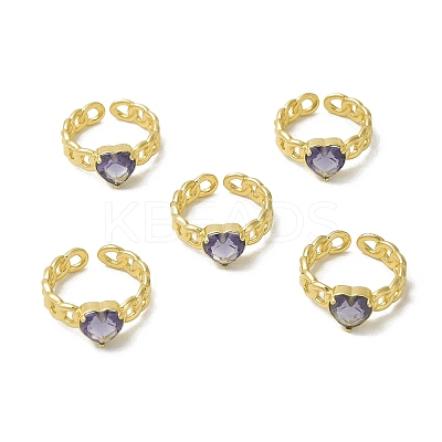 Cubic Zirconia Heart Open Cuff Ring RJEW-H120-10G-1