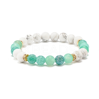 Natural Weathered Agate(Dyed) & Howlite Round Beaded Stretch Bracelet BJEW-JB08087-04-1