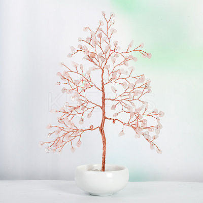Undyed Natural Rose Quartz Chips Tree of Life Display Decorations TREE-PW0001-23A-1
