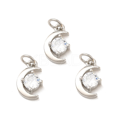 Rack Plating Brass Micro Pave Clear Cubic Zirconia Pendants KK-E081-11P-1