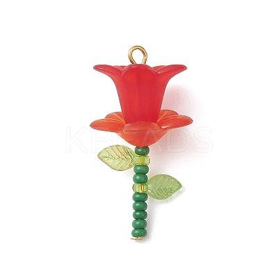 8Pcs Glass Seed Beaded Flower Pendants PALLOY-MZ01195-1