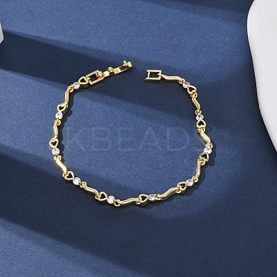 Brass Micro Pave Clear Cubic Zirconia Link Chain Bracelets for Women BJEW-D387-02G-1