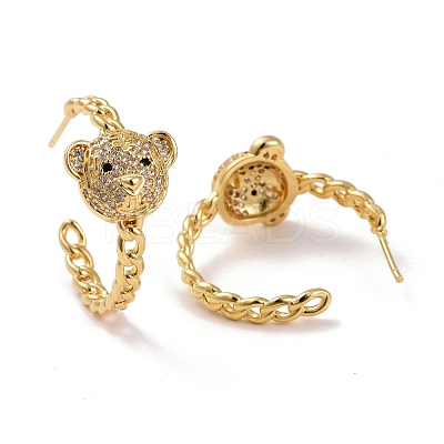 Bear Brass Micro Pave Clear Cubic Zirconia Ear Studs for Her KK-K258-28G-RS-1