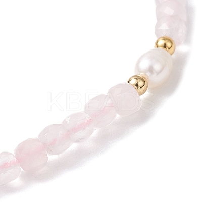 Natural Rose Quartz & Cultured Freshwater Pearl Beads Stretch Bracelets for Women BJEW-JB12734-01-1