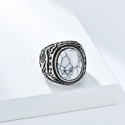 304 Stainless Steel with Natural Howlite Finger Rings for Men FS-WG44E14-09-1