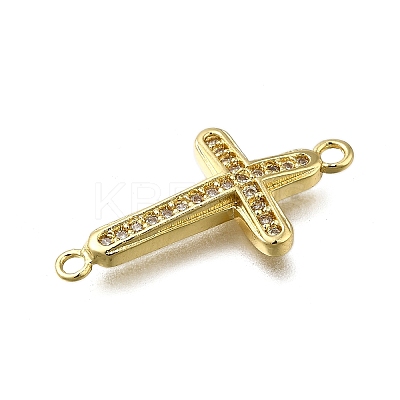 Brass Clear Cubic Zirconia Cross Connector Charms ZIRC-I070-003G-1
