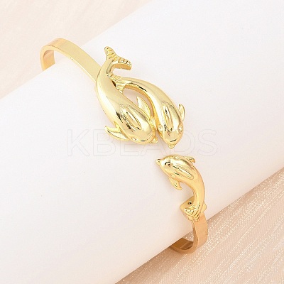 Marine Organism Brass Cuff Bangles for Women BJEW-D368-03F-G-1