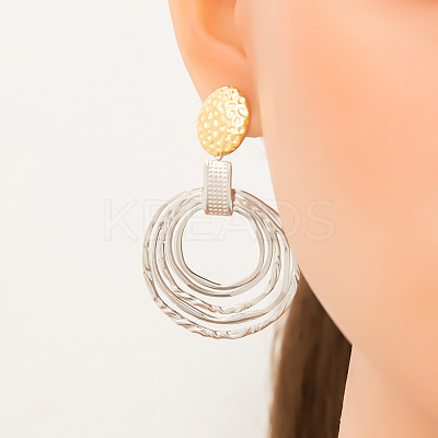 304 Stainless Steel Two Tone Dangle Stud Earrings EJEW-M104-01C-PG-1