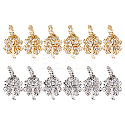 12Pcs 2 Colors Brass Micro Pave Cubic Zirconia Pendants KK-HS0001-84-1