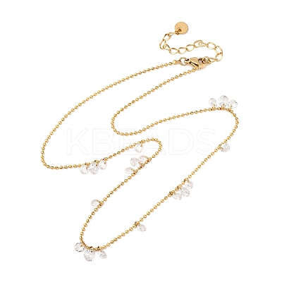 304 Stainless Steel Ball Chain Colorful Cubic Zirconia Flat Round Tassel Necklaces for Women LS-NJEW-A051-03G-02-1