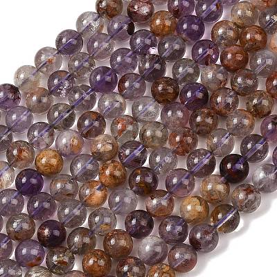 Natural Purple Phantom Quartz Lodolite Quartz Beads Strands G-R446-12mm-01A-1
