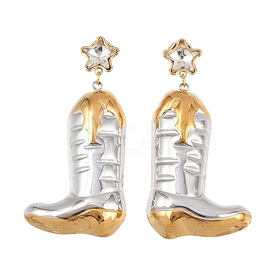 Two Tone Cowboy Boot 304 Stainless Steel Dangle Stud Earrings STAS-H249-21GP-1