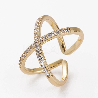 Brass Micro Pave Cubic Zirconia Cuff Rings RJEW-C101-13G-B-1