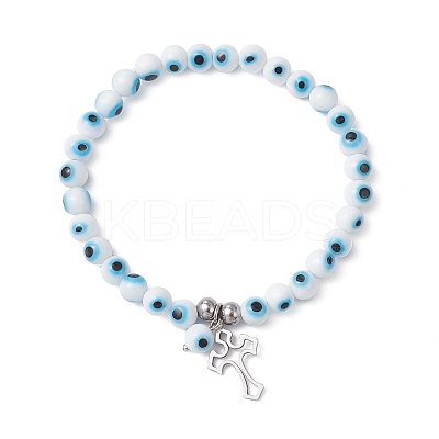Cross 304 Stainless Steel Charm Bracelets BJEW-JB12262-03-1