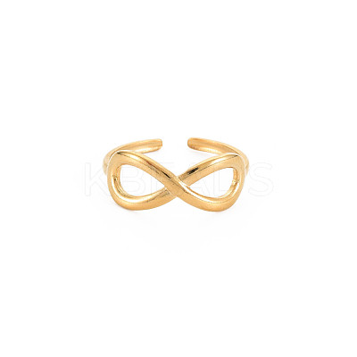 Ion Plating(IP) 304 Stainless Steel Open Infinity Hollow Cuff Ring for Women RJEW-S405-198G-1