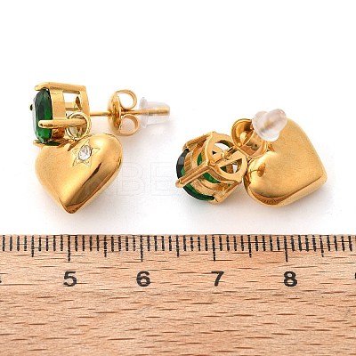 Heart 304 Stainless Steel Micro Pave Cubic Zirconia Dangle Stud Earrings EJEW-V016-01G-03-1