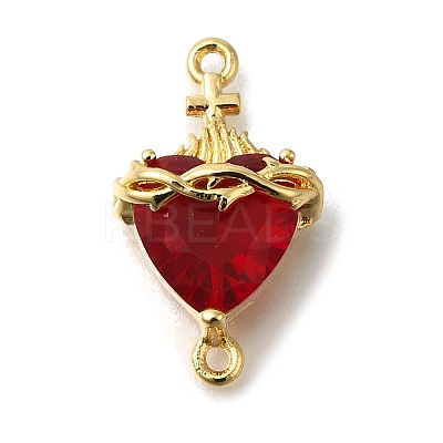 Brass FireBrick Cubic Zirconia Sacred Heart of Jesus Connector Charms LS-KK-R002-27G-02-1