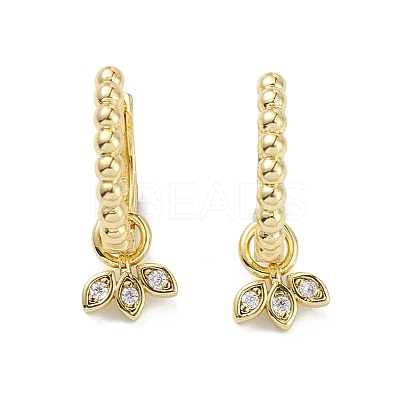 Leaf Rack Plating Brass Cubic Zirconia Hoop Earrings EJEW-K245-26G-1