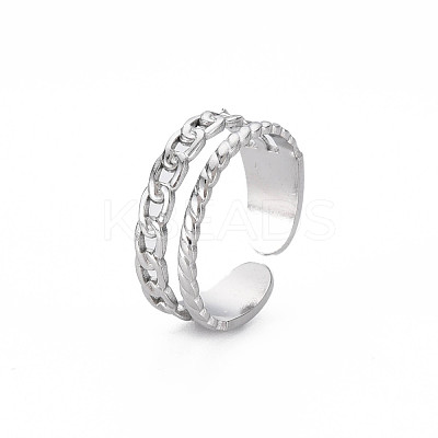 Non-Tarnish 304 Stainless Steel Curb Chain Shape Cuff Ring RJEW-N038-037P-1