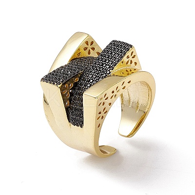 Black Cubic Zirconia Ski Slope Open Cuff Ring RJEW-M144-13G-1