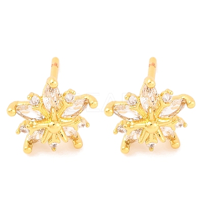 Brass Micro Pave Clear Cubic Zirconia Stud Earrings for Women EJEW-U015-09G-1