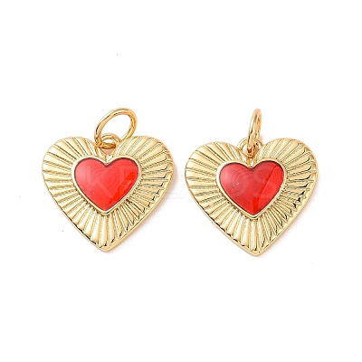 Heart Brass Enamel Pendants X-KK-G435-07G-01-1