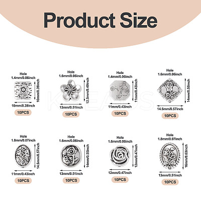 80Pcs 8 Styles Tibetan Style Alloy Beads TIBEB-TA0001-31-1