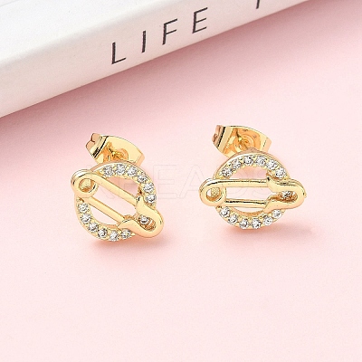 Paper Clip Brass Micro Pave Clear Cubic Zirconia Stud Earrings EJEW-Z144-28G-1