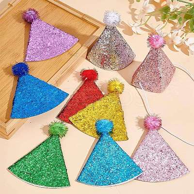 16Pcs 8 Colors  Polyester Pet Birthday Hat AJEW-GO0002-19-1