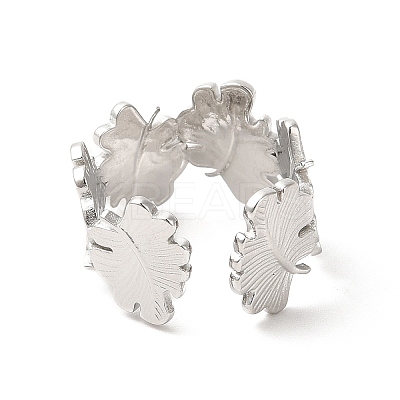 Non-Tarnish 304 Stainless Steel Maple Leaf Open Cuff Ring for Women RJEW-E063-18P-1