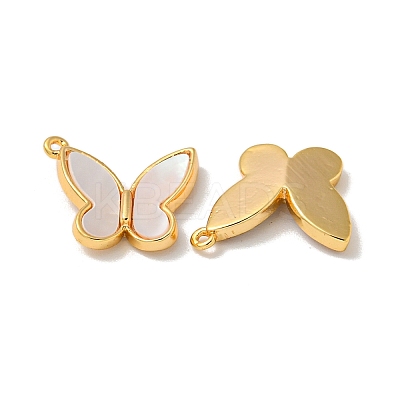 Brass Pave Shell Butterfly Charms KK-K378-30G-1