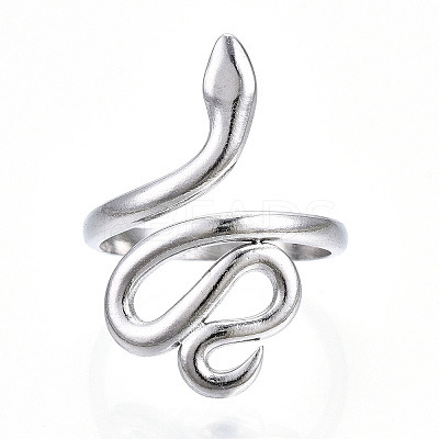 Non-Tarnish 304 Stainless Steel Snake Open Cuff Ring for Women LS-RJEW-N040-01-1