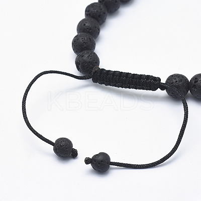 Adjustable Natural Lava Rock Braided Bead Bracelets X-BJEW-F276-G05-1