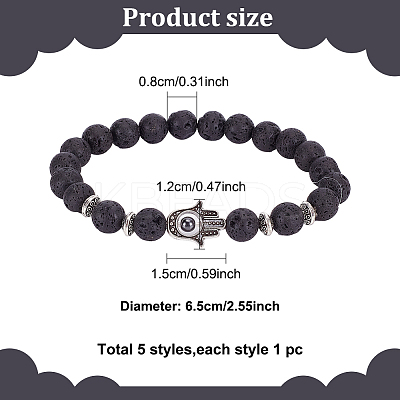 5Pcs 5 Style Natural & Synthetic Mixed Gemstone Round & Hamsa Hand Beaded Stretch Bracelets Set for Women BJEW-AN0001-33-1
