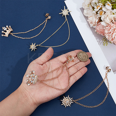4Pcs 4 Styles Rhinestone Crown & Star Hanging Chain Brooch JEWB-OC0001-09-1