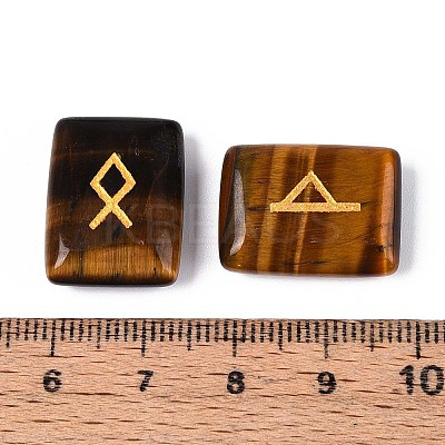 25Pcs Rectangle Natural Tiger Eye Rune Stones with Elder Futhark Alphabet Engraved G-T142-35-1