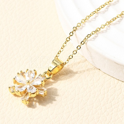 Flower Brass Micro Pave Clear Cubic Zirconia Stud Earrings & Pendant Necklaces Sets SJEW-Z002-04G-1