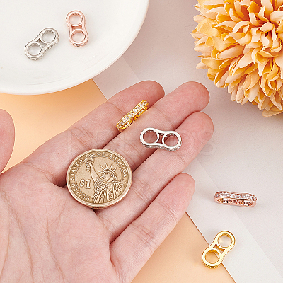 6Pcs 3 Colors Brass Pave Clear Cubic Zirconia Connector Charms KK-PH0006-66-1
