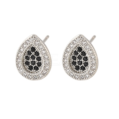 Brass Micro Pave Cubic Zirconia Stud Earrings for Women EJEW-G428-11P-02-1