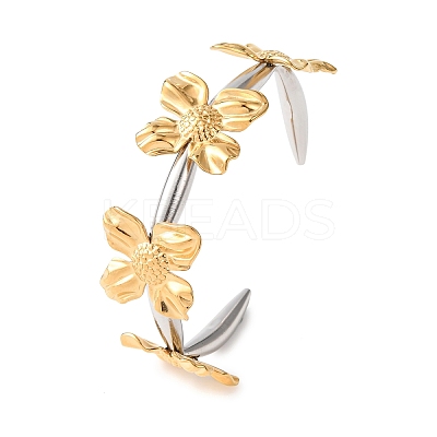 Two Tone 304 Stainless Steel Cuff Bangles for Women BJEW-B165-02A-1