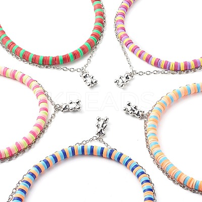 Handmade Polymer Clay Beaded Necklaces and Bear Alloy Pendant Necklace for Kid NJEW-JN03642-1