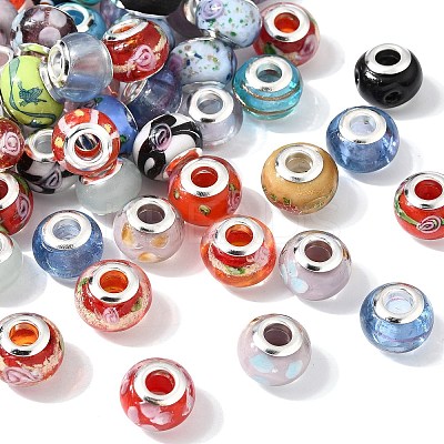 Mixed Handmade Lampwork Gold Sand European Large Hole Rondelle Beads LPDL-M013-M-1