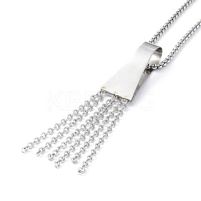 Non-Tarnish 304 Stainless Steel Trapezoid with Tassel Pendant Necklace with Box Chains for Women NJEW-B087-06P-1