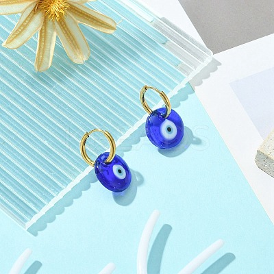Blue Lampwork Evil Eye Dangle Hoop Earrings EJEW-JE05276-02-1