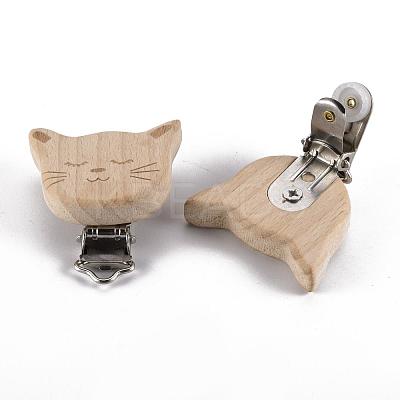 Beech Wood Kitten Baby Pacifier Holder Clips WOOD-T015-25-1