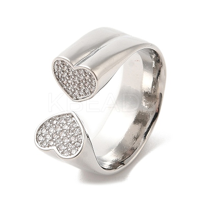 Brass Micro Pave Cubic Zirconia Open Cuff Rings RJEW-P098-13P-1